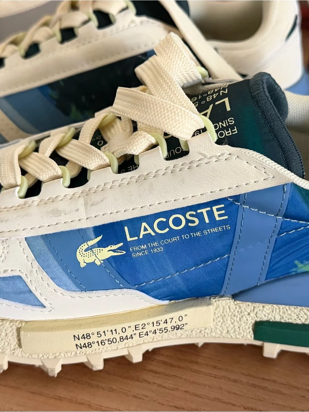 Lacoste Light Yellow and Blue Retro-Style Sneakers